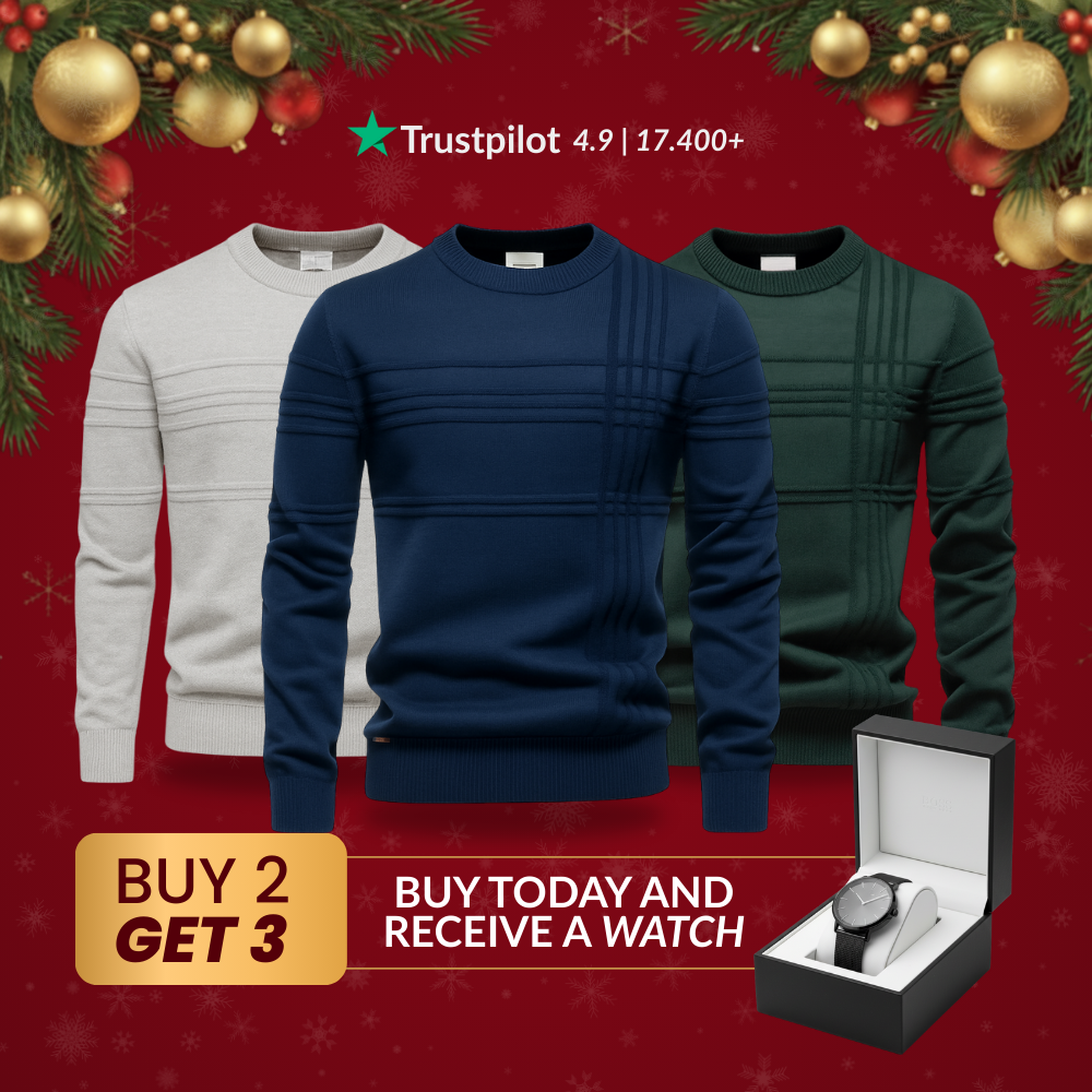 SET OF 3 TEXTURED CREW NECK JUMPERS [BUY 2, GET 3] +  WATCH